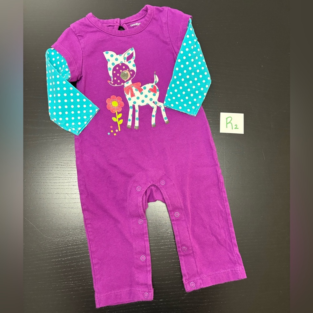 ⭐️2/$8.00⭐️ George 6-12m Purple Romper with Polka Dot Sleeves